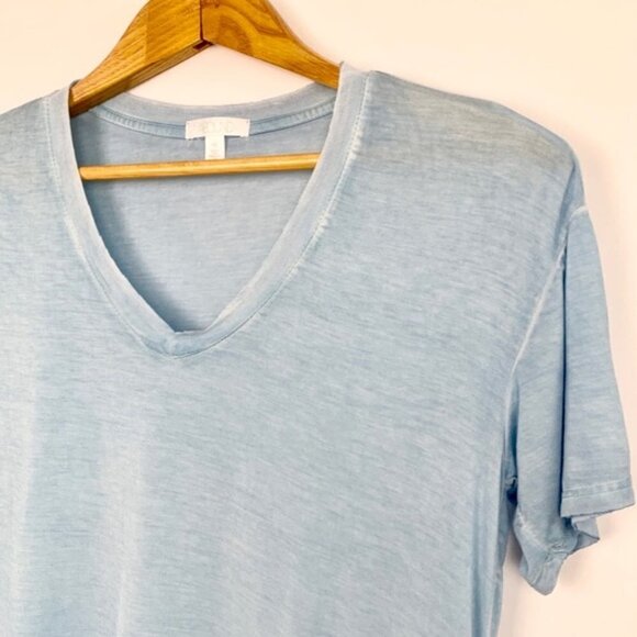 Abound Casual Nordstrom V Neck High Low Shirt Raw Hem Light Blue - Picture 6 of 9